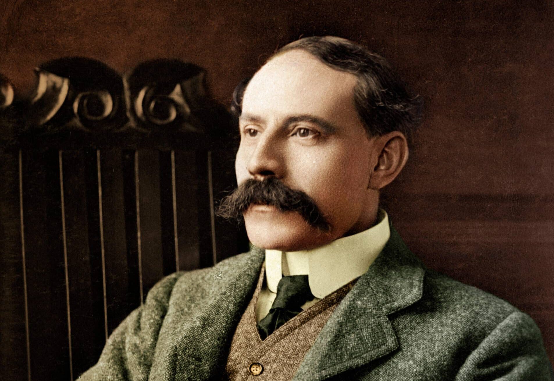 Edward Elgar portrait. Close up of head. English composer 2 June 1857 -23 February 1934.